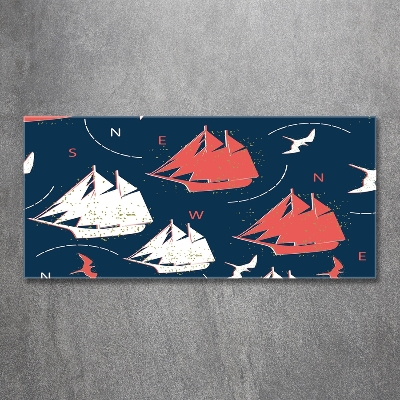 Glasbild Schiffe Seevögel