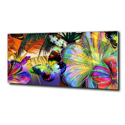 Bild auf glas Blumen und ein Schmetterling