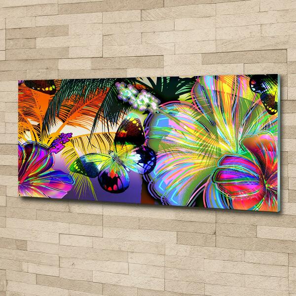 Bild auf glas Blumen und ein Schmetterling