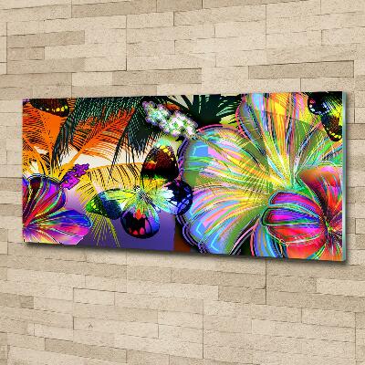 Bild auf glas Blumen und ein Schmetterling