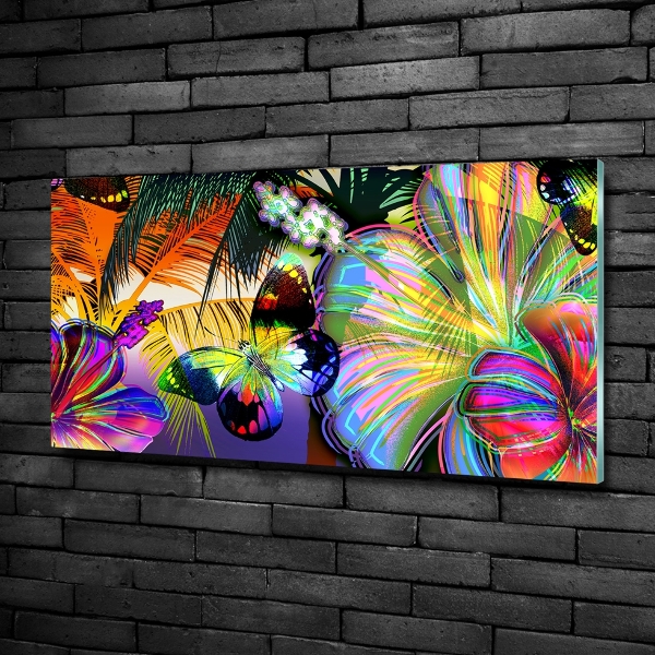 Bild auf glas Blumen und ein Schmetterling