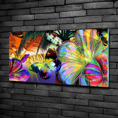 Bild auf glas Blumen und ein Schmetterling