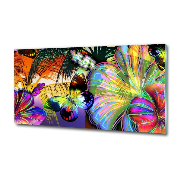 Bild auf glas Blumen und ein Schmetterling