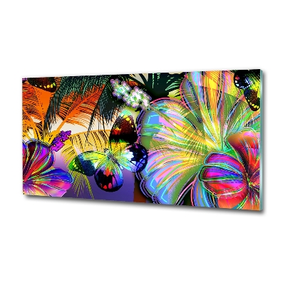 Bild auf glas Blumen und ein Schmetterling