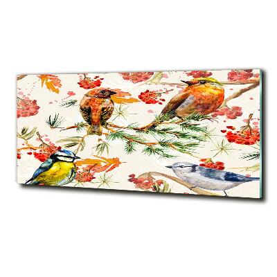 Foto glasbild Nadelbäume und Vögel