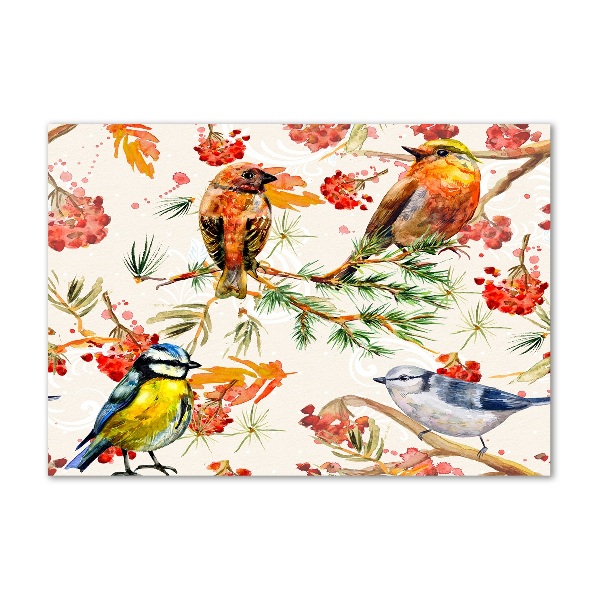 Foto glasbild Nadelbäume und Vögel