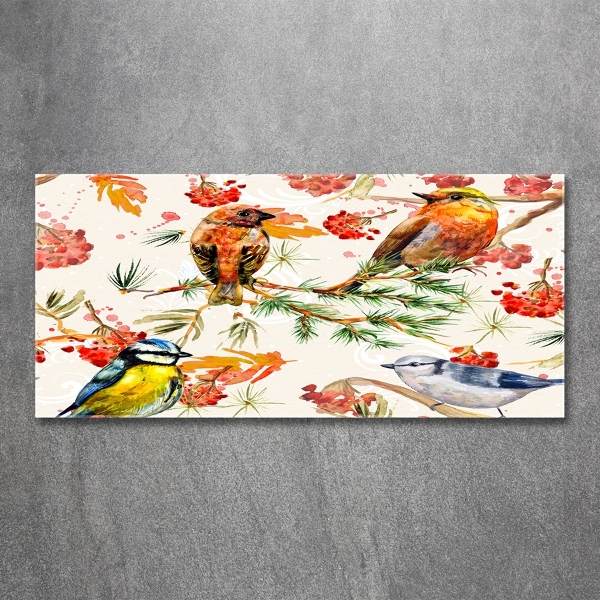 Foto glasbild Nadelbäume und Vögel