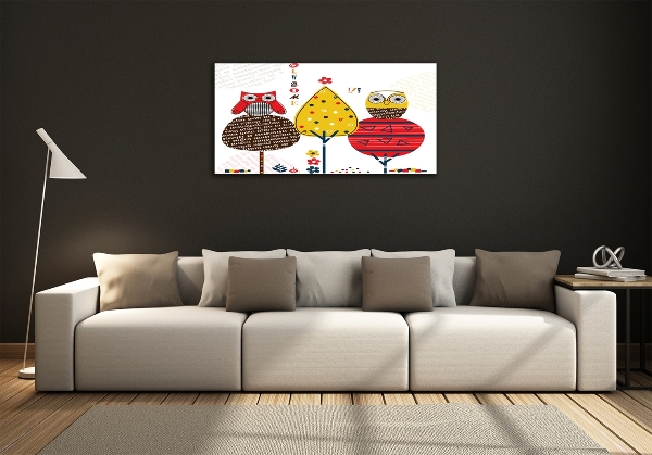 Glasbild Eulen auf einem Baum