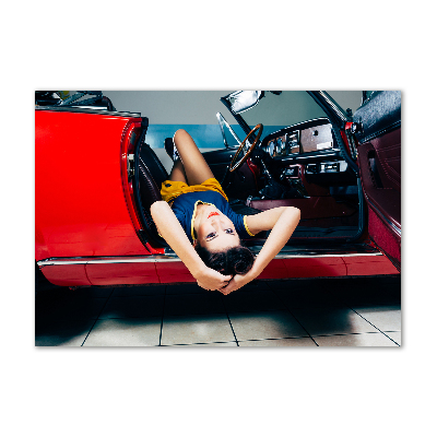 Bild auf glas Frau im Auto