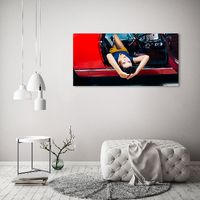 Bild auf glas Frau im Auto