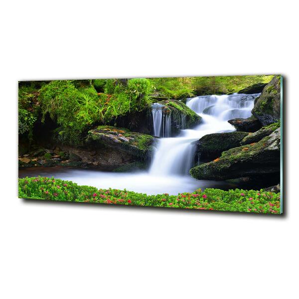 Glasbild Wasserfall im Wald