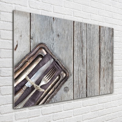 Bild auf glas Besteck auf Brettern