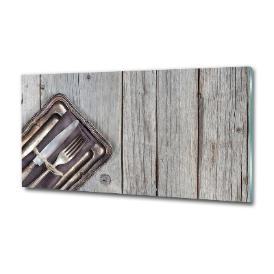 Bild auf glas Besteck auf Brettern