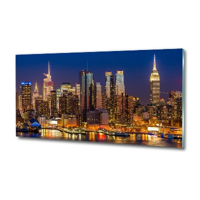 Glasbild Manhattan bei Nacht
