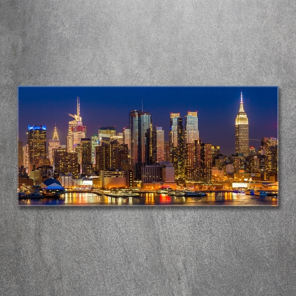 Glasbild Manhattan bei Nacht