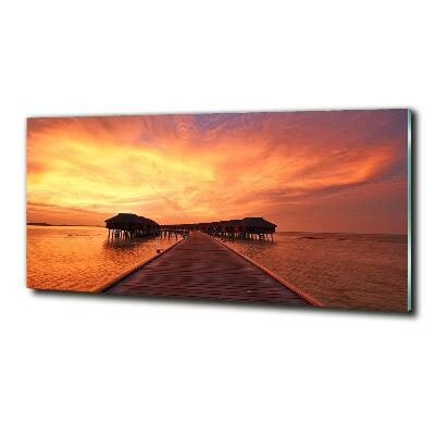 Glasbild Bungalows auf den Malediven