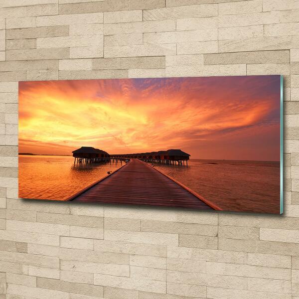 Glasbild Bungalows auf den Malediven