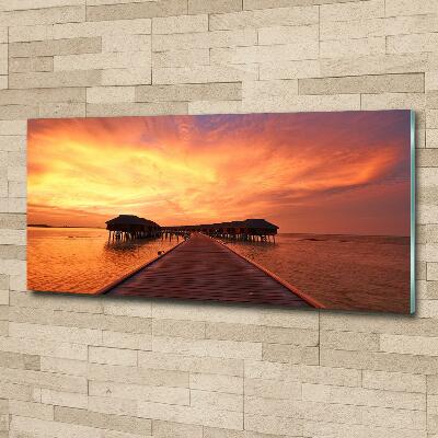 Glasbild Bungalows auf den Malediven