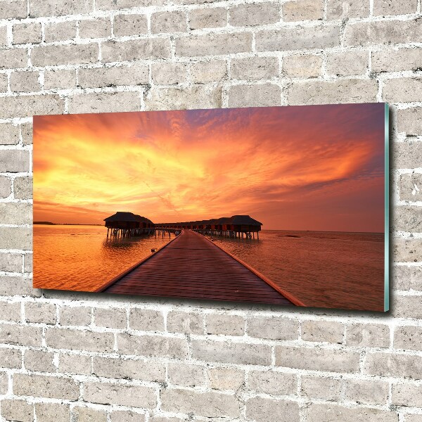 Glasbild Bungalows auf den Malediven