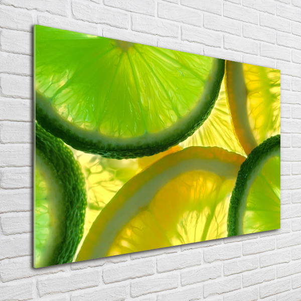 Glasbild Limette und Zitrone