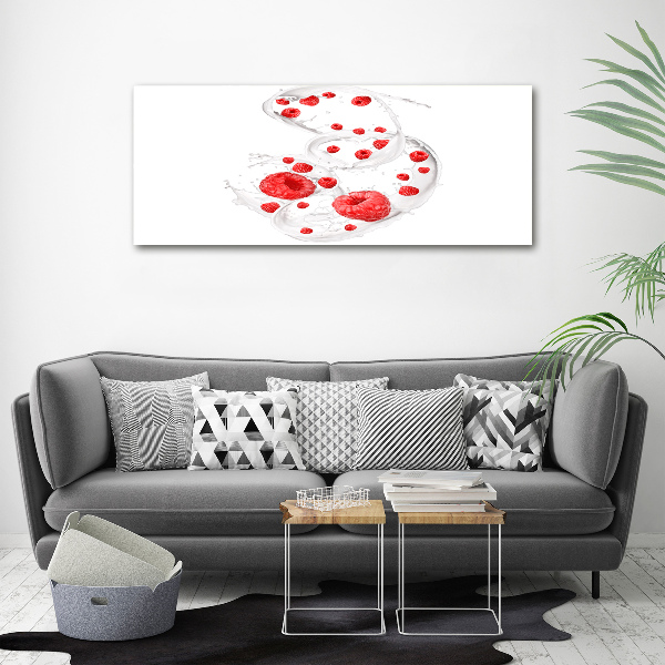 Glasbild Himbeeren mit Milch