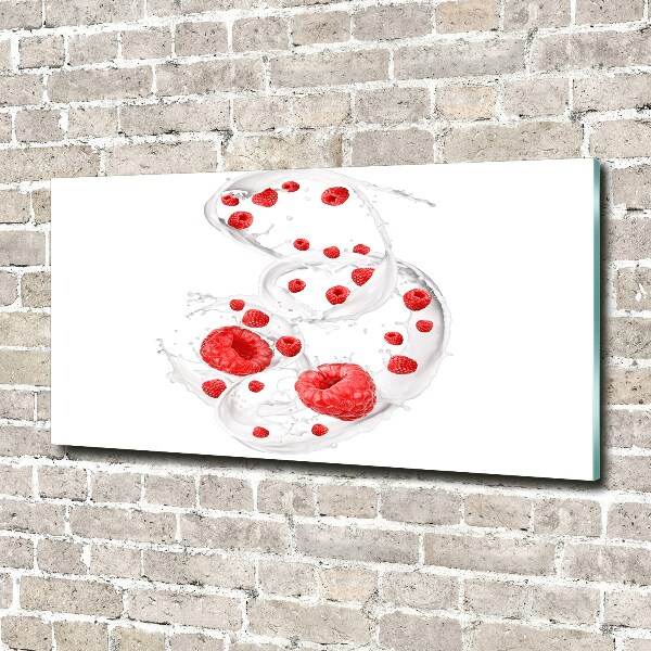 Glasbild Himbeeren mit Milch