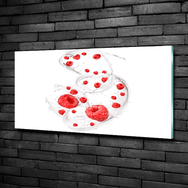 Glasbild Himbeeren mit Milch