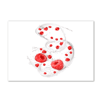 Glasbild Himbeeren mit Milch