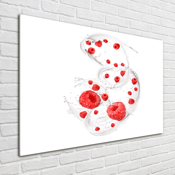 Glasbild Himbeeren mit Milch