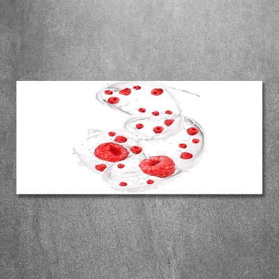 Glasbild Himbeeren mit Milch
