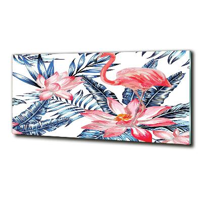 Foto glasbild Flamingos und Pflanzen
