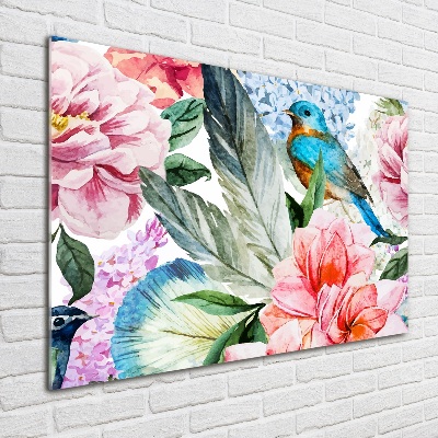 Bild auf glas Blumen und Vögel