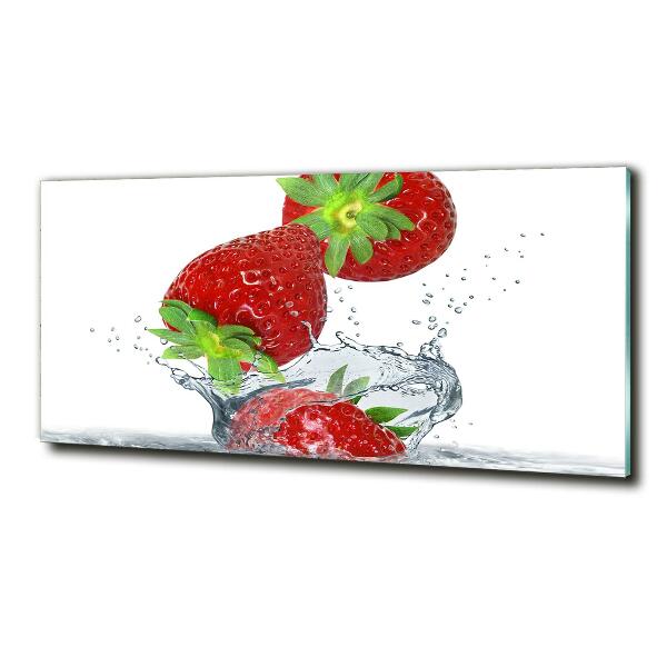 Glasbild Herabfallende Erdbeeren
