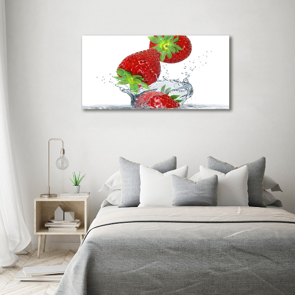 Glasbild Herabfallende Erdbeeren