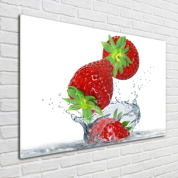 Glasbild Herabfallende Erdbeeren