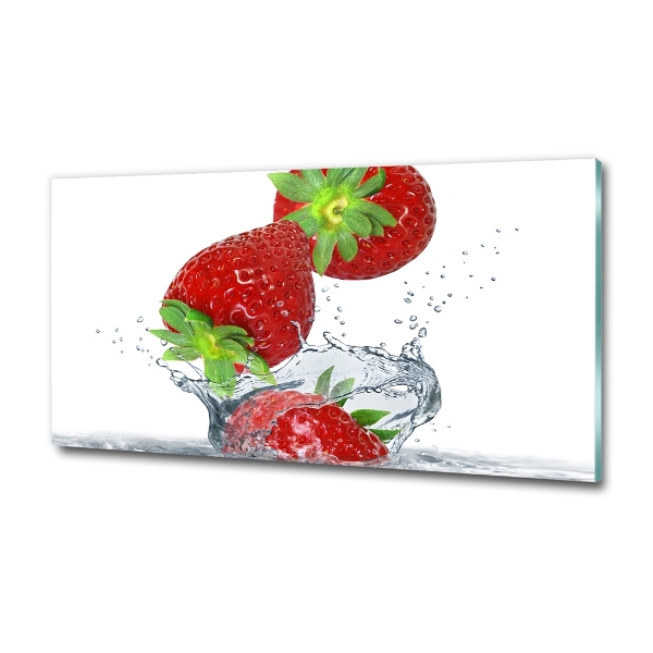 Glasbild Herabfallende Erdbeeren