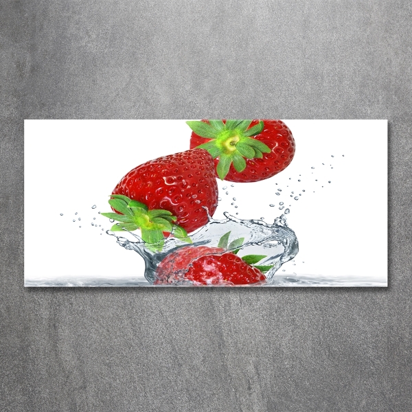 Glasbild Herabfallende Erdbeeren