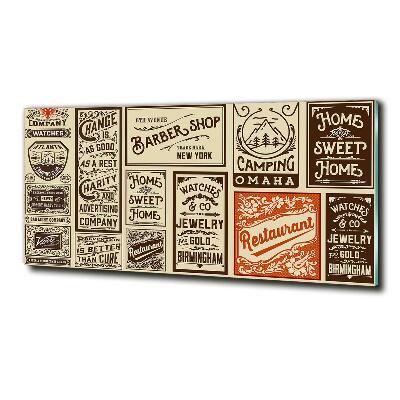 Glasbild Werbung und Etiketten