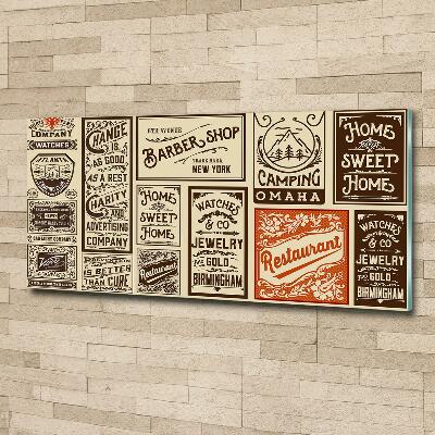 Glasbild Werbung und Etiketten