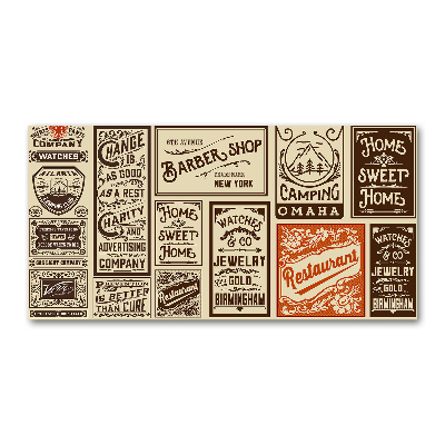 Glasbild Werbung und Etiketten