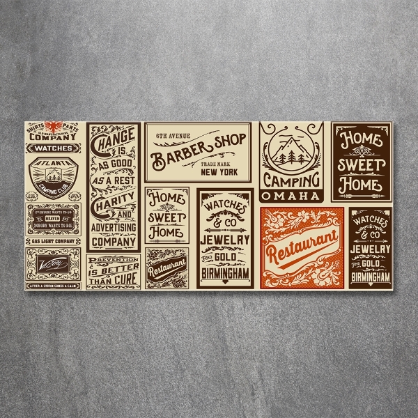 Glasbild Werbung und Etiketten