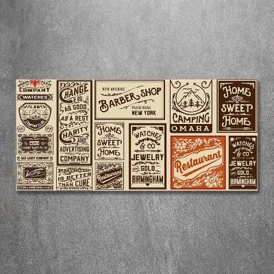 Glasbild Werbung und Etiketten