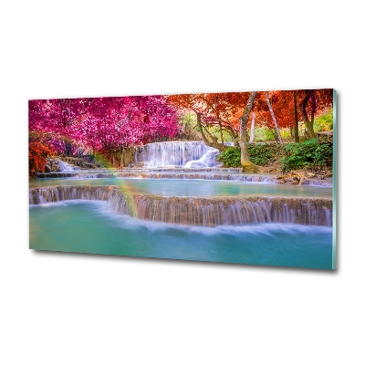 Glasbild Wasserfall im Wald