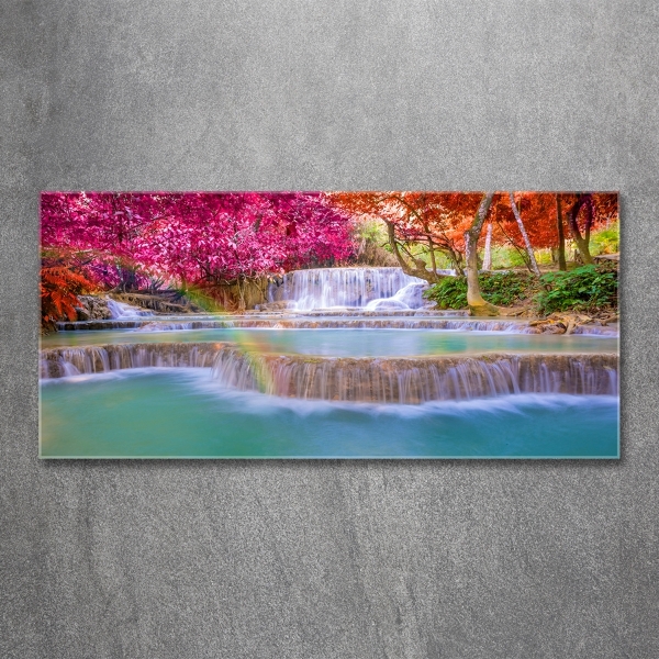 Glasbild Wasserfall im Wald