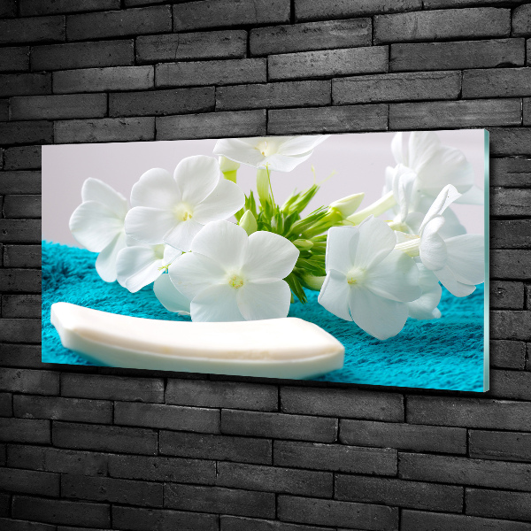 Glasbild Weiße Spa-Blumen