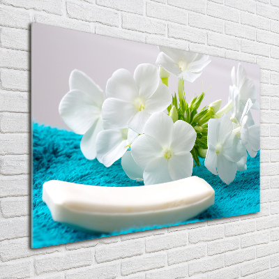 Glasbild Weiße Spa-Blumen