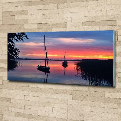 Foto glasbild Segelboote bei Sonnenuntergang