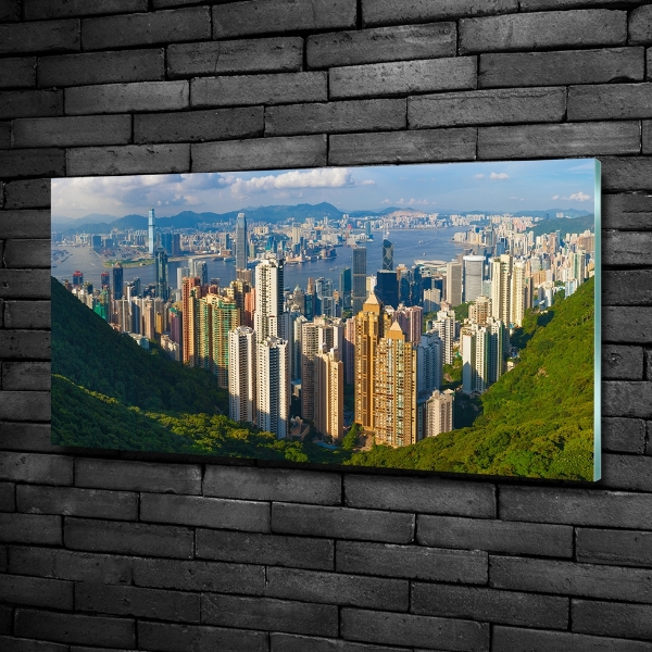 Glasbild Hongkong-Panorama