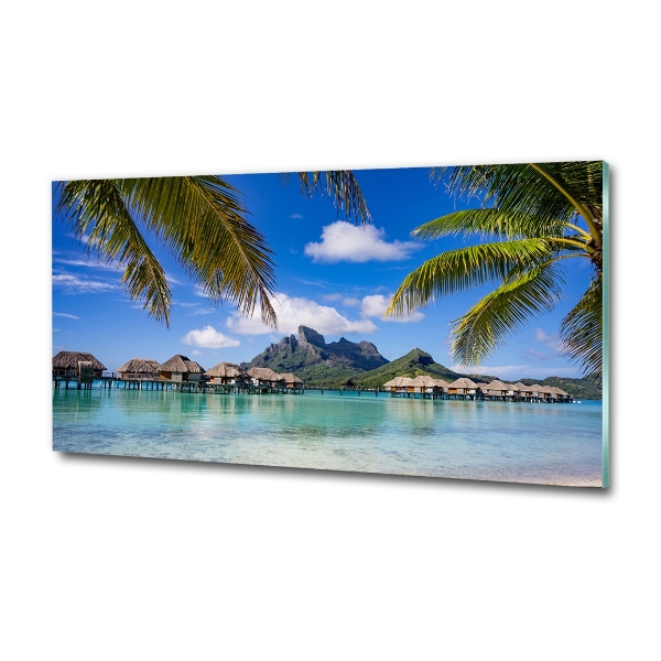 Glasbild Palmen in Bora Bora