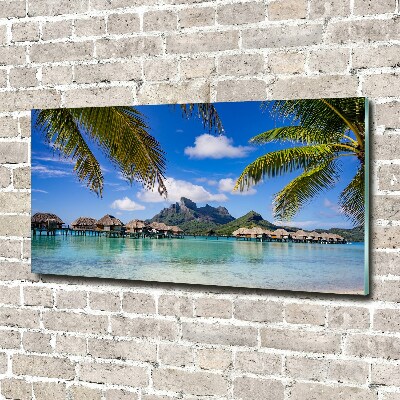 Glasbild Palmen in Bora Bora